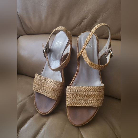 Stuart Weitzman Natural Woven Wedges Espadrilles Shoes M 10 - Picture 2 of 6